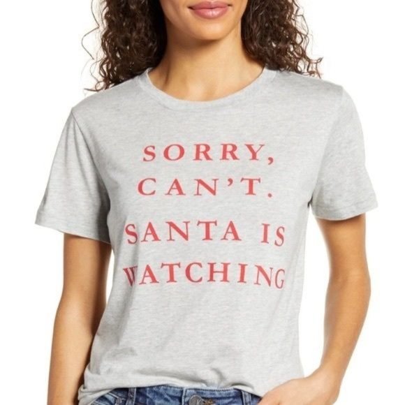 1901 ‘Sorry, Can't. Santa Is Watching’ Crew Neck Short Sleeve Graphic T-… - Picture 1 of 11